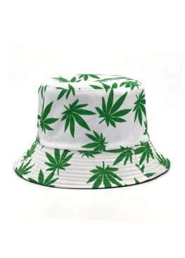 Біла панама White With Green Leaves Bucket Hat Unisex - PF1119