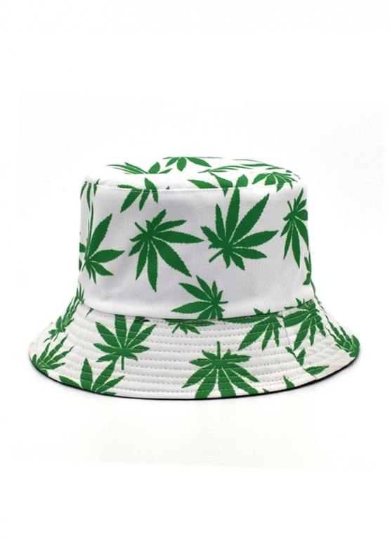 Color White With Green Leaves Bucket Hat Unisex
