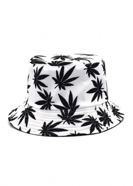 Біла панама White With Black Leaves Bucket Hat Unisex - PF1120