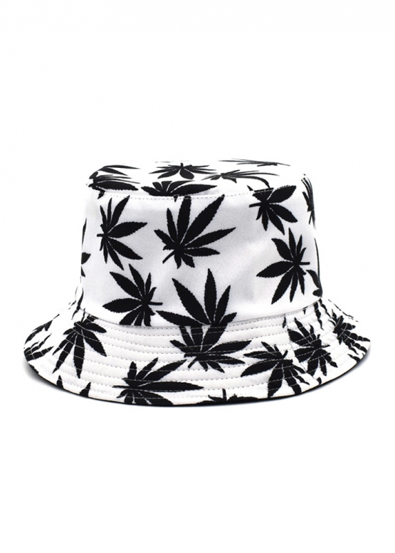 Біла панама Color White With Black Leaves Bucket Hat Unisex