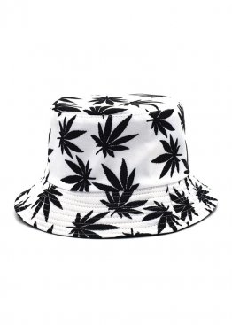 Белая панама White With Black Leaves Bucket Hat Unisex - PF1120
