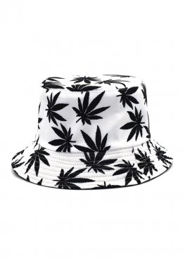 White With Black Leaves Bucket Hat Unisex - PF1120