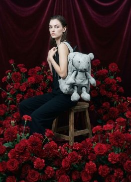 Сірий рюкзак з плюшевим ведмедиком Backpack Grey - RB1113 Сірий рюкзак з плюшевим ведмедиком Backpack Grey - RB1113