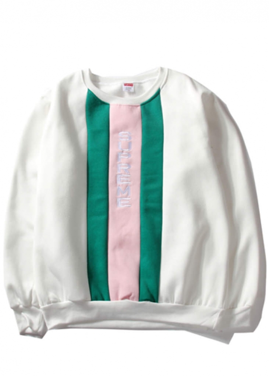 Supreme Vertical Logo Panel Crewneck Color White Sweatshirt Unisex