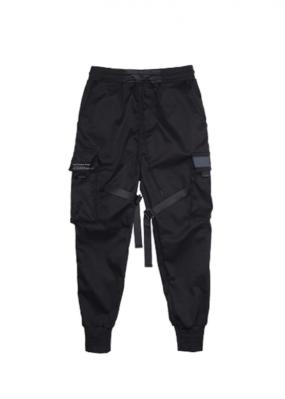 Чорні штани Cyberpunk Cargo Color Black Pants With Belts Unisex