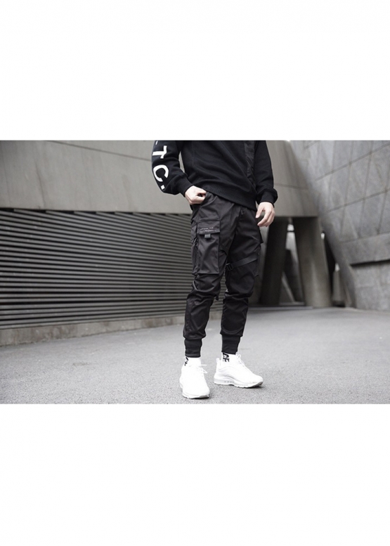 Чорні штани Cyberpunk Cargo Color Black Pants With Belts Unisex