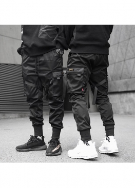 Чорні штани Cyberpunk Cargo Black Pants With Belts Unisex - TL1111