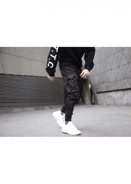 Чорні штани Cyberpunk Cargo Color Black Pants With Belts Unisex