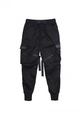 Чорні штани Cyberpunk Cargo Black Pants With Belts Unisex - TL1111