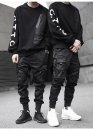 Cyberpunk Cargo Color Black Pants With Belts Unisex