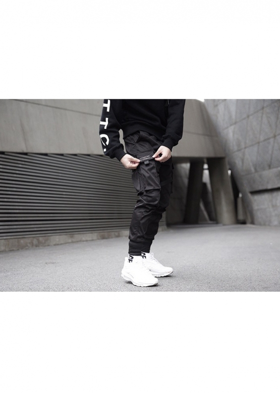 Cyberpunk Cargo Color Black Pants With Belts Unisex