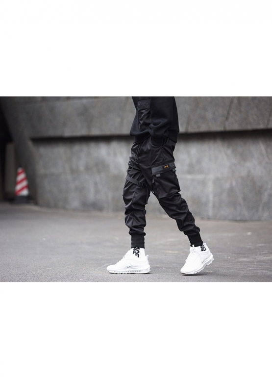 Cyberpunk Cargo Color Black Pants With Belts Unisex