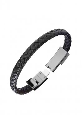 Black leather bracelet-charging cable Lightning/Type C - XB1111