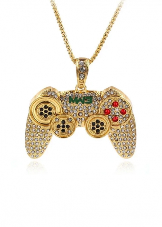 Game Controller Color Gold Bling Necklace