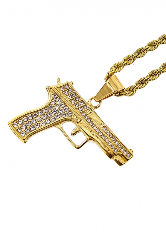 Золотий ланцюжок з пістолетом Color Gold Pistol Bling Necklace