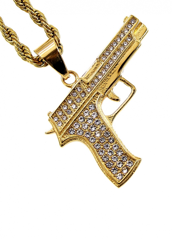 Color Gold Pistol Bling Necklace